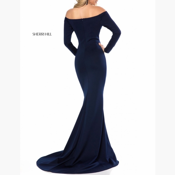 SHERRI HILL Gorgeous prom pageant dress gown Navy 14 style 54021 - Picture 2 of 9